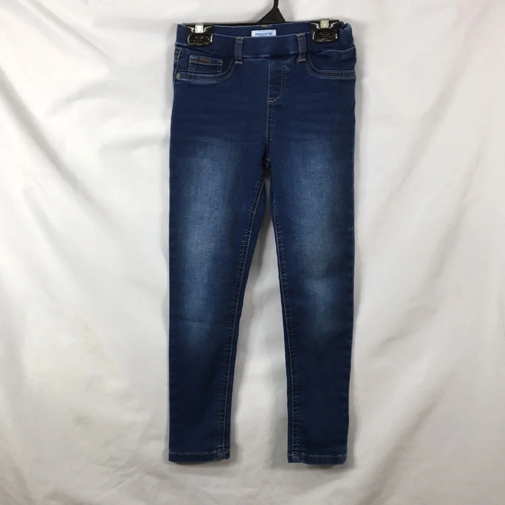 Mayoral Girls Straight Leg Medium Blue Jeans Size 7 Like-NEW Condition